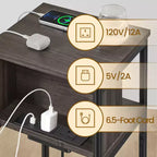 Table d'appoint avec station de recharge intégrée Table de chevet à 3 niveaux avec ports USB et prises de courant pour le salon