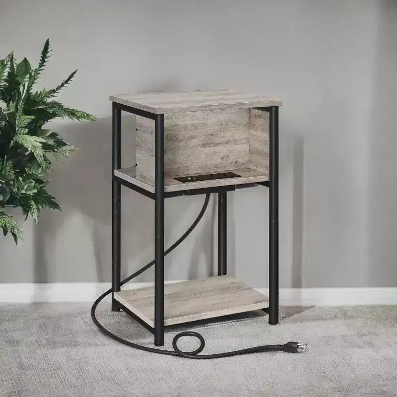 Table d'appoint avec station de recharge intégrée Table de chevet à 3 niveaux avec ports USB et prises de courant pour le salon