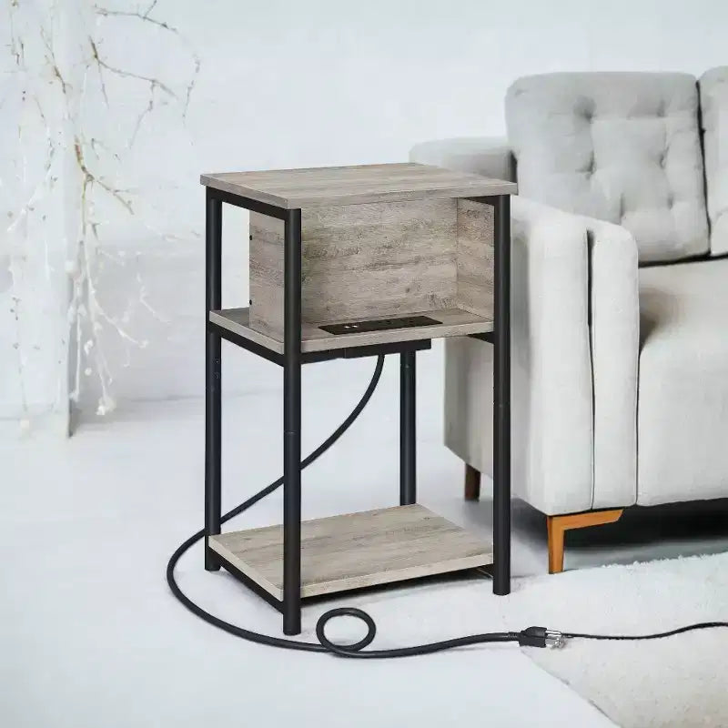 Table d'appoint avec station de recharge intégrée Table de chevet à 3 niveaux avec ports USB et prises de courant pour le salon