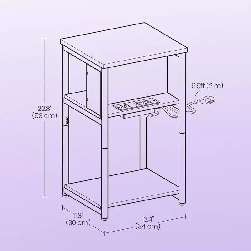 Table d'appoint avec station de recharge intégrée Table de chevet à 3 niveaux avec ports USB et prises de courant pour le salon