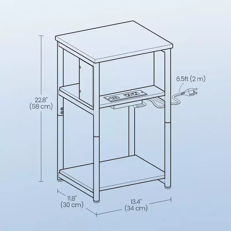 Table d'appoint avec station de recharge intégrée Table de chevet à 3 niveaux avec ports USB et prises de courant pour le salon