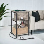 Table d'appoint avec station de recharge intégrée Table de chevet à 3 niveaux avec ports USB et prises de courant pour le salon