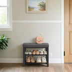 Banc à Chaussures, Banc de Rangement, Banc d'Entrée avec Coussin, Étagère à Chaussures avec Siège, Organiseur de Rangement avec Siège Rembourré en Mousse Lin