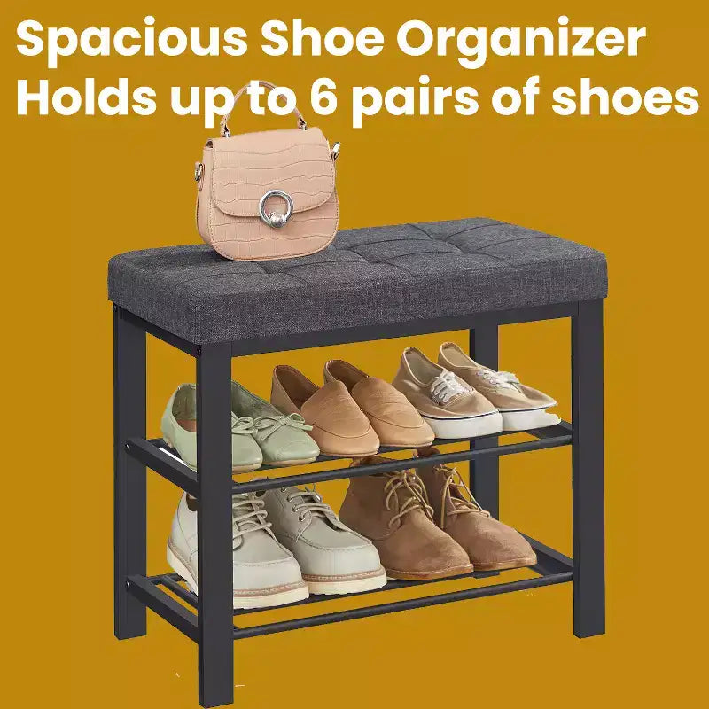 Banc à Chaussures, Banc de Rangement, Banc d'Entrée avec Coussin, Étagère à Chaussures avec Siège, Organiseur de Rangement avec Siège Rembourré en Mousse Lin