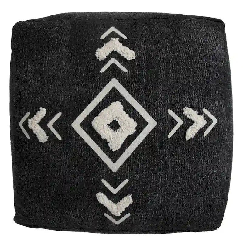 HomeRoots Pouf 18 po en coton noir à 100 %