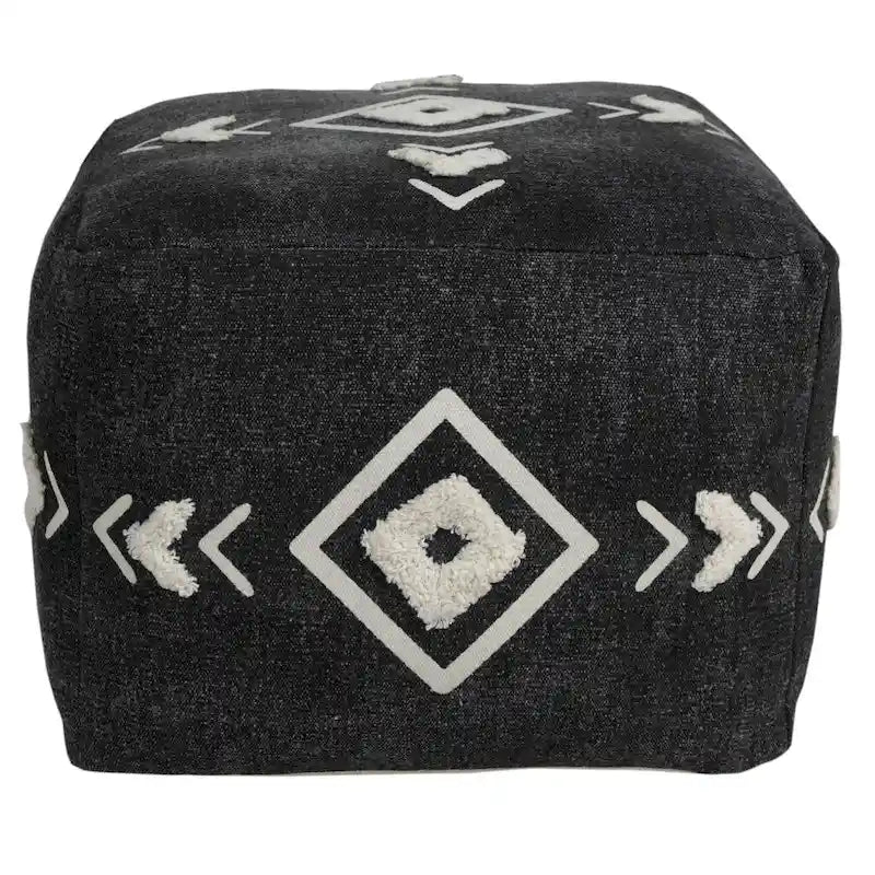 HomeRoots Pouf 18 po en coton noir à 100 %
