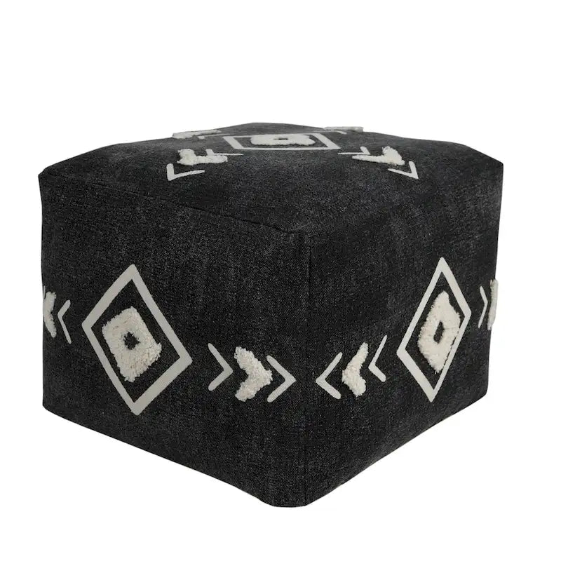 HomeRoots Pouf 18 po en coton noir à 100 %