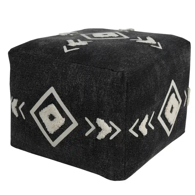 HomeRoots Pouf 18 po en coton noir à 100 %