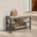 Banc à chaussures, Banc de rangement, Banc d'entrée avec coussin, Étagère à chaussures avec siège, Organisateur de rangement avec siège rembourré en mousse, Lin et cadre en métal