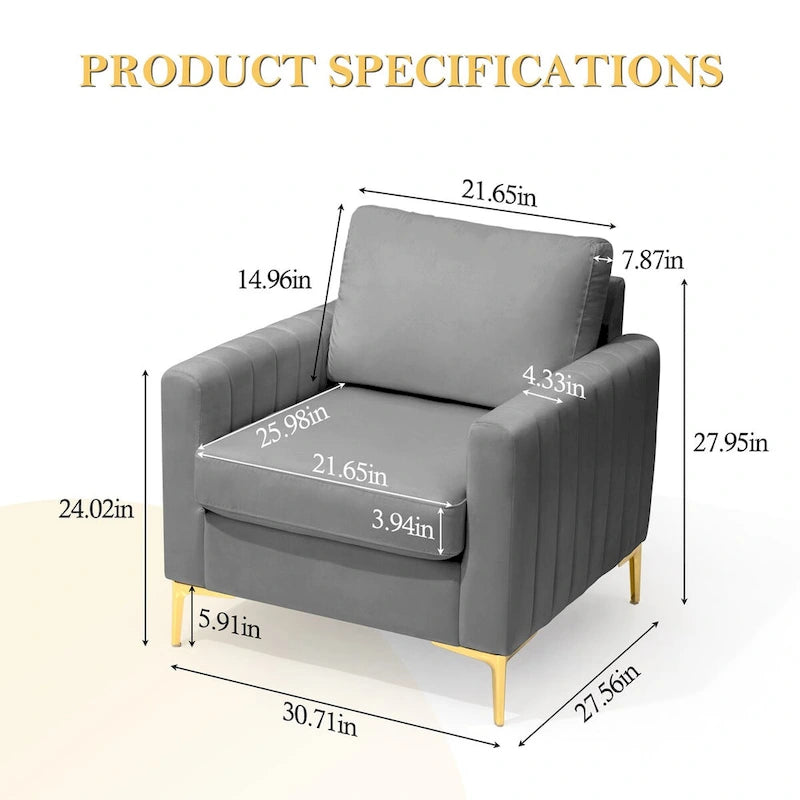 Fauteuil club capitonné - Fauteuil d'appoint en velours - Fauteuil de salon confortable - Voir photo