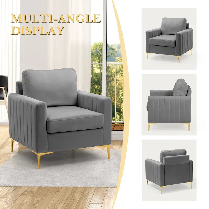 Fauteuil club capitonné - Fauteuil d'appoint en velours - Fauteuil de salon confortable - Voir photo