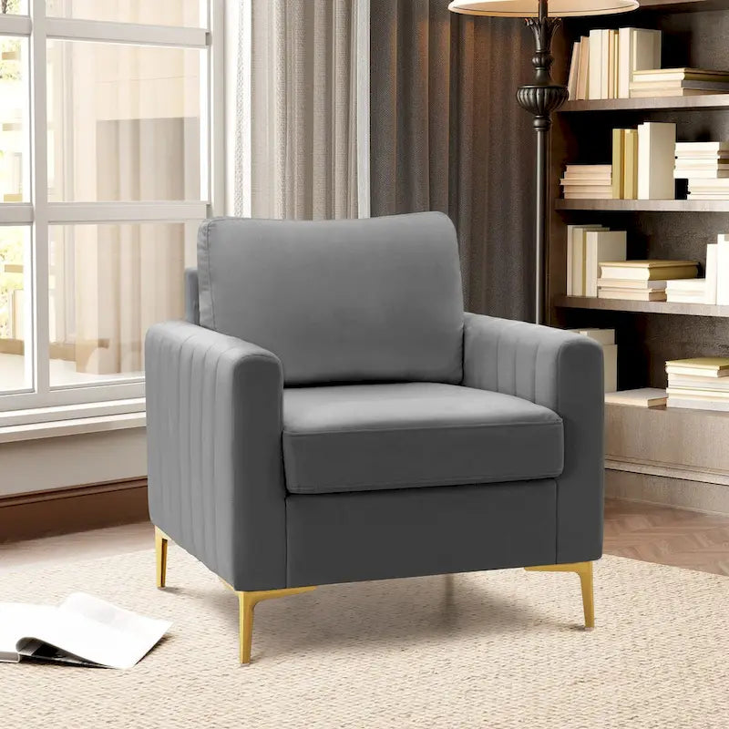 Fauteuil club capitonné - Fauteuil d'appoint en velours - Fauteuil de salon confortable - Voir photo