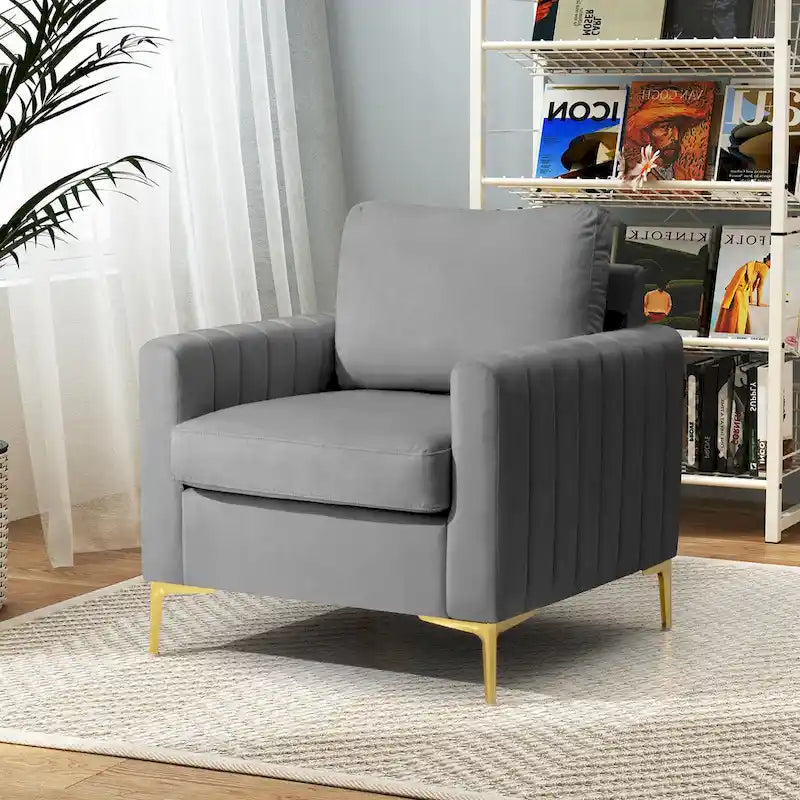 Fauteuil club capitonné - Fauteuil d'appoint en velours - Fauteuil de salon confortable - Voir photo