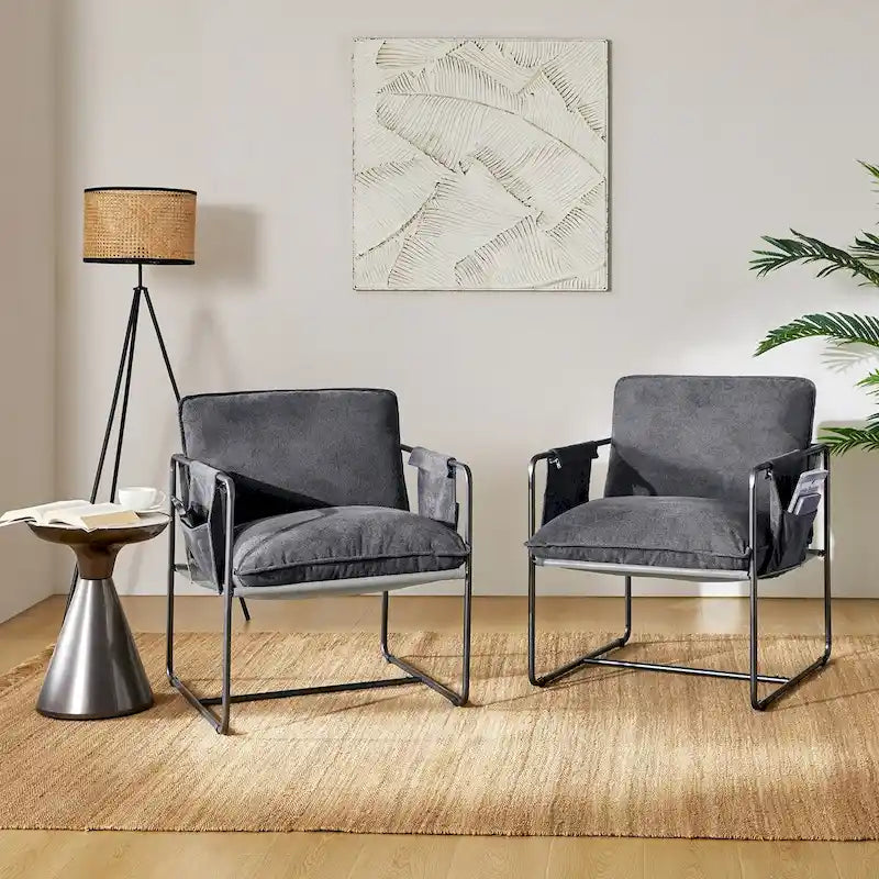 Fauteuil moderne en métal Rebeca avec poches de rangement (lot de 2) par HULALA HOME