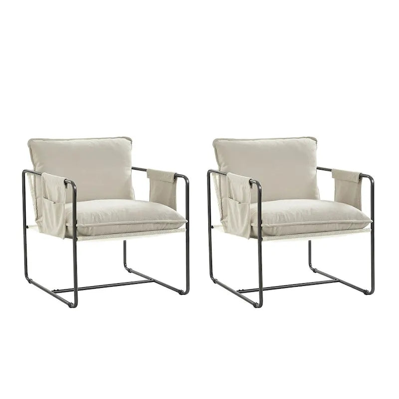Fauteuil moderne en métal Rebeca avec poches de rangement (lot de 2) par HULALA HOME