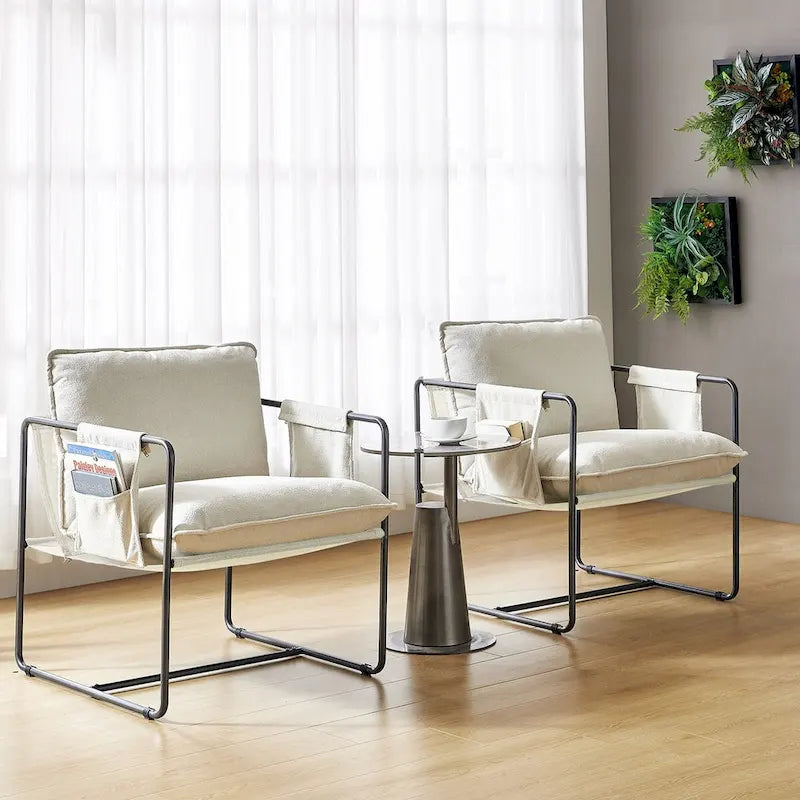 Fauteuil moderne en métal Rebeca avec poches de rangement (lot de 2) par HULALA HOME