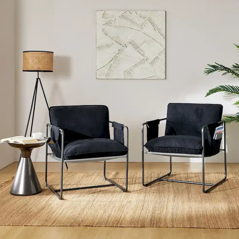 Fauteuil moderne en métal Rebeca avec poches de rangement (lot de 2) par HULALA HOME