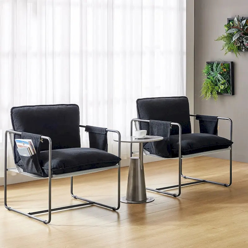 Fauteuil moderne en métal Rebeca avec poches de rangement (lot de 2) par HULALA HOME