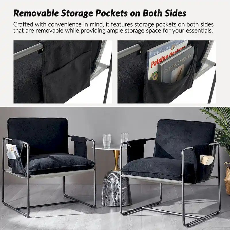 Fauteuil moderne en métal Rebeca avec poches de rangement (lot de 2) par HULALA HOME