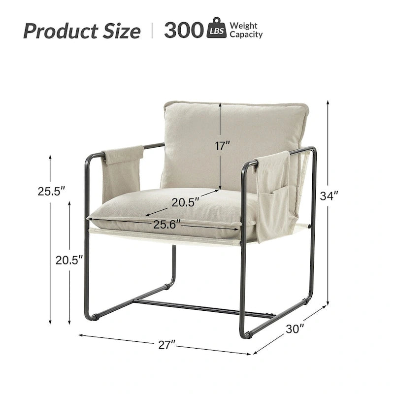 Fauteuil moderne en métal Rebeca avec poches de rangement (lot de 2) par HULALA HOME