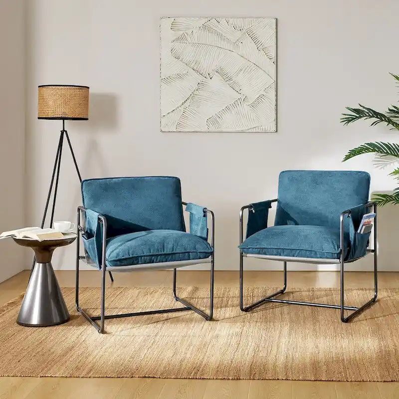 Fauteuil moderne en métal Rebeca avec poches de rangement (lot de 2) par HULALA HOME