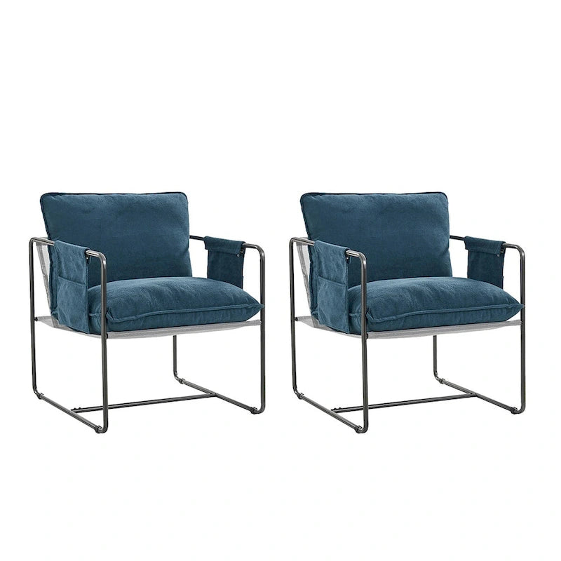 Fauteuil moderne en métal Rebeca avec poches de rangement (lot de 2) par HULALA HOME