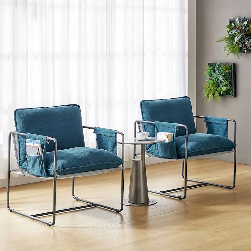 Fauteuil moderne en métal Rebeca avec poches de rangement (lot de 2) par HULALA HOME