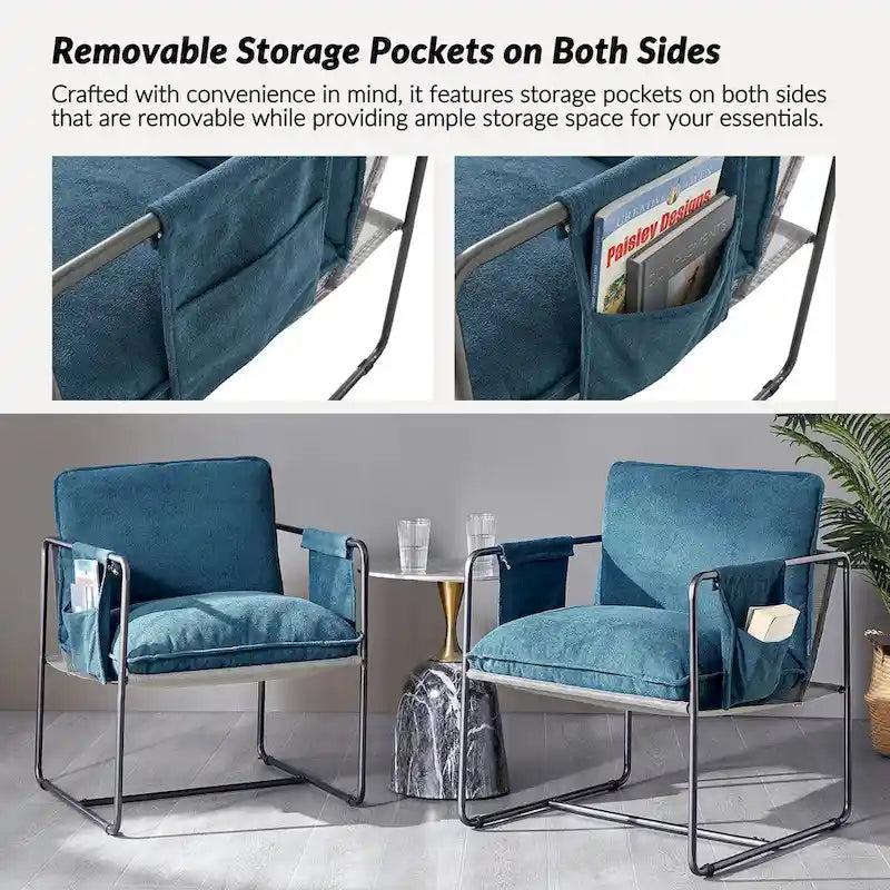 Fauteuil moderne en métal Rebeca avec poches de rangement (lot de 2) par HULALA HOME