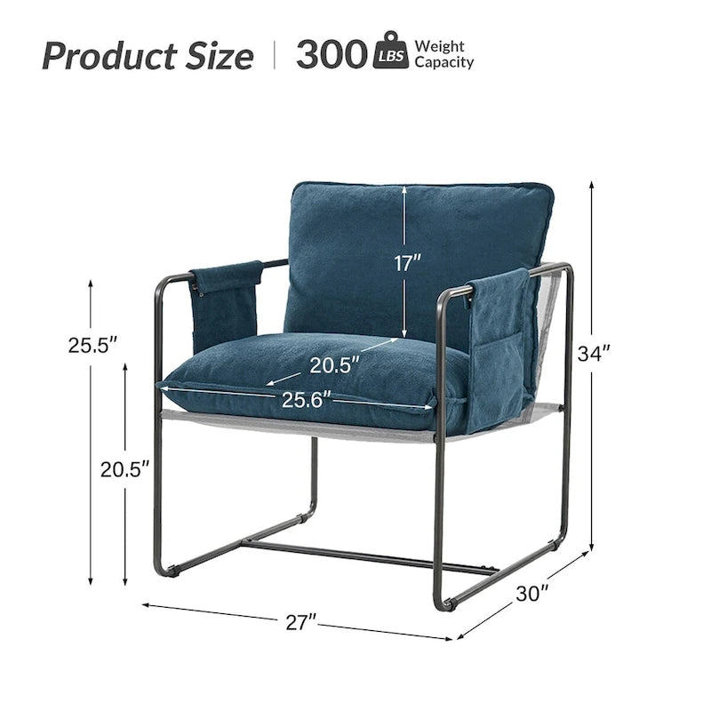 Fauteuil moderne en métal Rebeca avec poches de rangement (lot de 2) par HULALA HOME