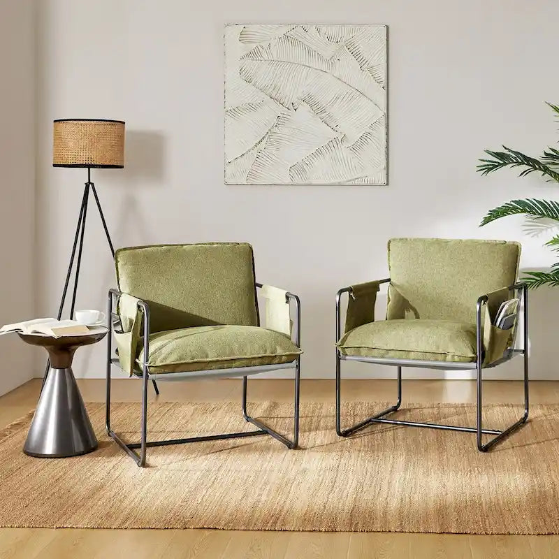 Fauteuil moderne en métal Rebeca avec poches de rangement (lot de 2) par HULALA HOME