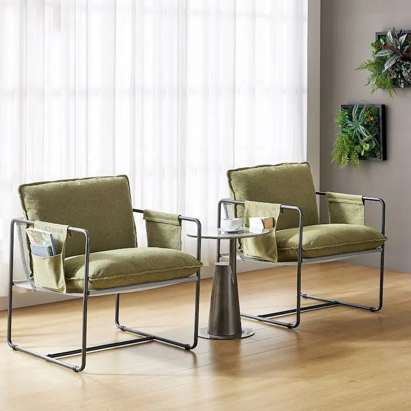 Fauteuil moderne en métal Rebeca avec poches de rangement (lot de 2) par HULALA HOME