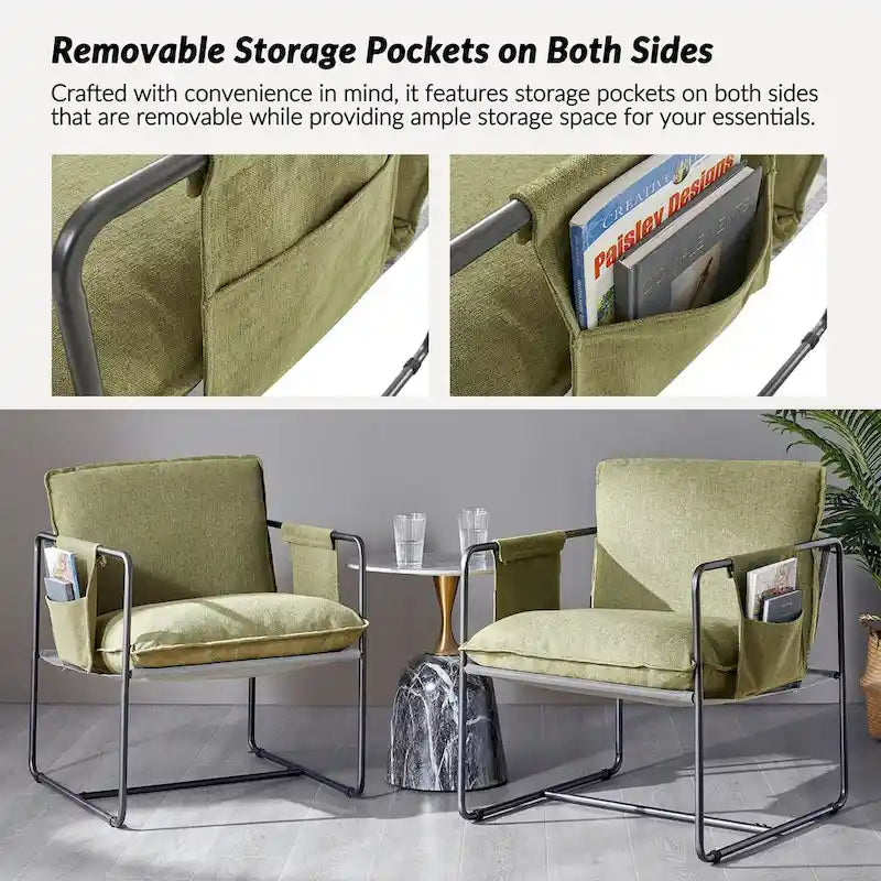 Fauteuil moderne en métal Rebeca avec poches de rangement (lot de 2) par HULALA HOME