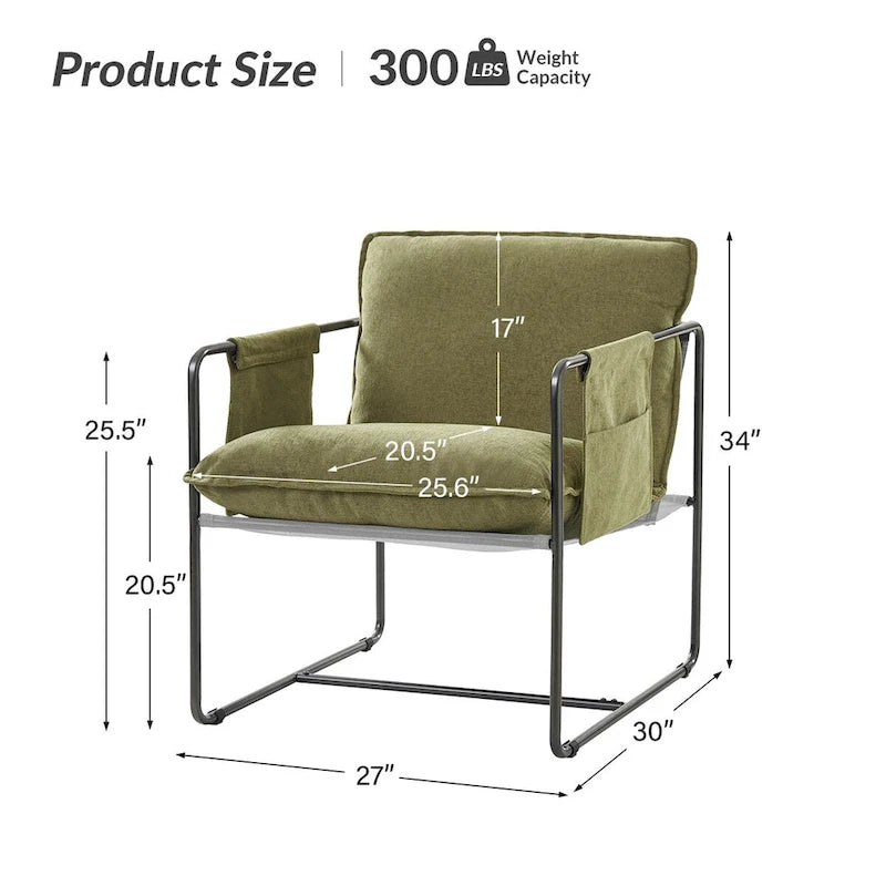 Fauteuil moderne en métal Rebeca avec poches de rangement (lot de 2) par HULALA HOME