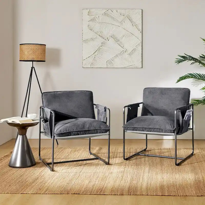 Fauteuil moderne en métal Rebeca avec poches de rangement (lot de 2) par HULALA HOME