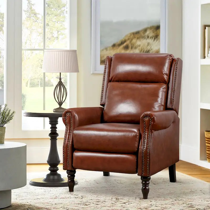 Fauteuil inclinable COZYMAN en cuir véritable, réglable et manuel, avec accoudoirs confortables pour salon