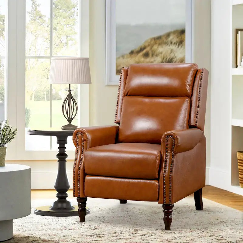 Fauteuil inclinable COZYMAN en cuir véritable, réglable et manuel, avec accoudoirs confortables pour salon
