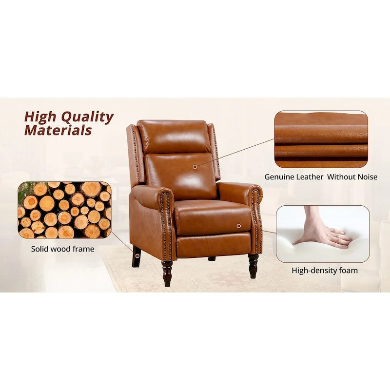Fauteuil inclinable COZYMAN en cuir véritable, réglable et manuel, avec accoudoirs confortables pour salon