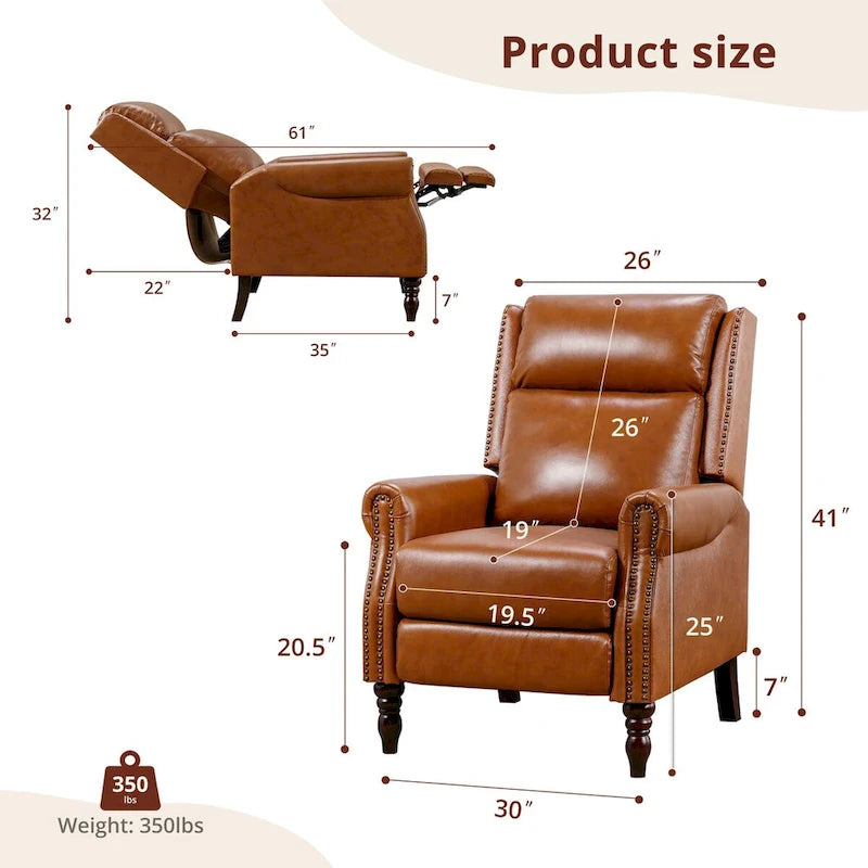 Fauteuil inclinable COZYMAN en cuir véritable, réglable et manuel, avec accoudoirs confortables pour salon
