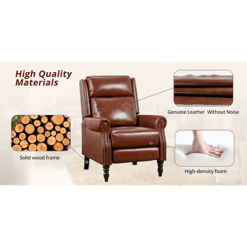 Fauteuil inclinable COZYMAN en cuir véritable, réglable et manuel, avec accoudoirs confortables pour salon