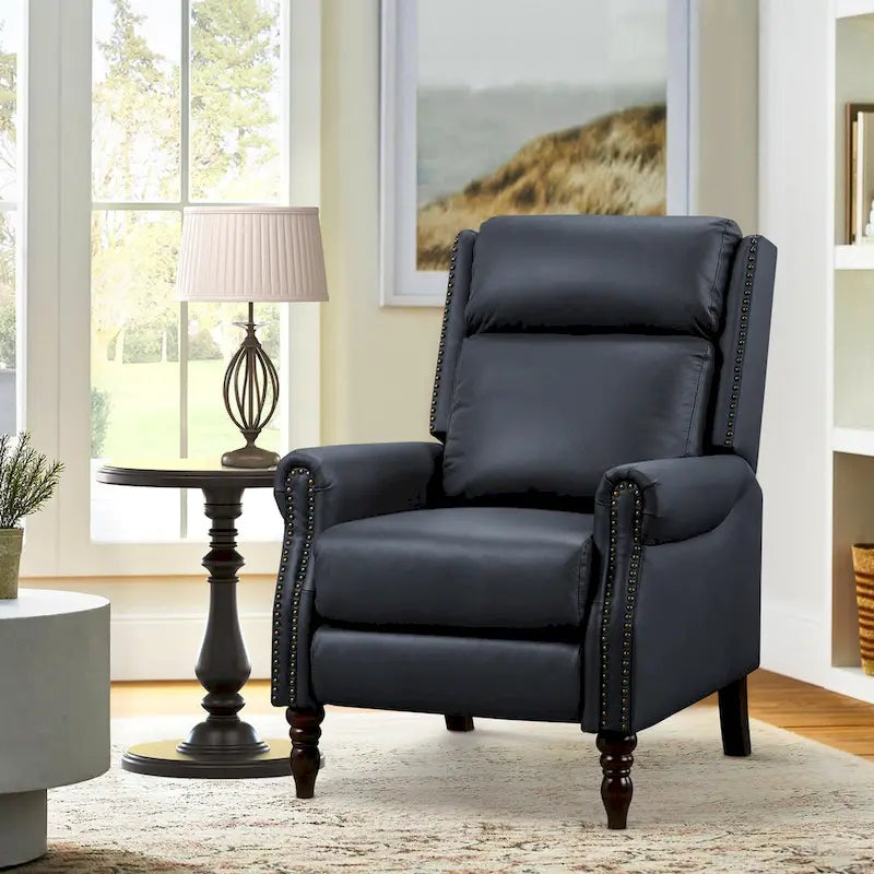 Fauteuil inclinable COZYMAN en cuir véritable, réglable et manuel, avec accoudoirs confortables pour salon