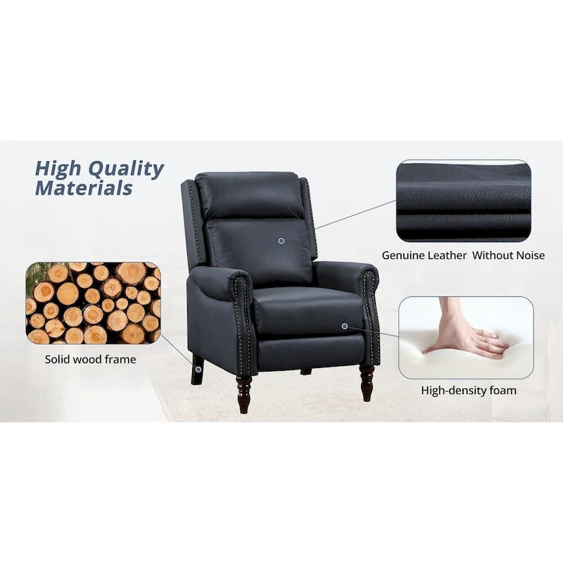 Fauteuil inclinable COZYMAN en cuir véritable, réglable et manuel, avec accoudoirs confortables pour salon