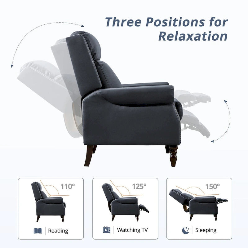 Fauteuil inclinable COZYMAN en cuir véritable, réglable et manuel, avec accoudoirs confortables pour salon