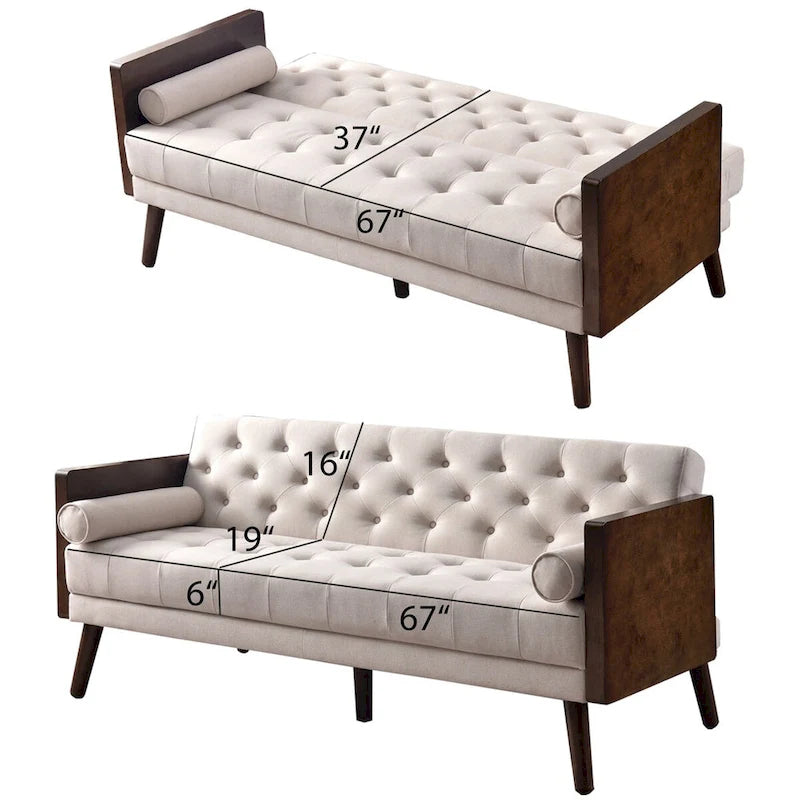 Canapé-lit futon 70 pouces, canapé-lit convertible 2 en 1 avec 2 coussins décoratifs