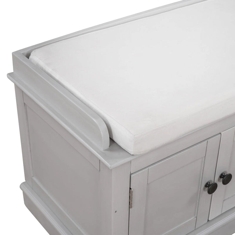 Banc de rangement 4 portes avec étagères réglables et coussin amovible – 42,7 long. x 15,9 larg. x 17,4 haut.