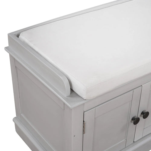 Banc de rangement 4 portes avec étagères réglables et coussin amovible – 42,7 long. x 15,9 larg. x 17,4 haut.