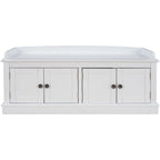 Banc de rangement 4 portes avec étagères réglables et coussin amovible – 42,7 long. x 15,9 larg. x 17,4 haut.