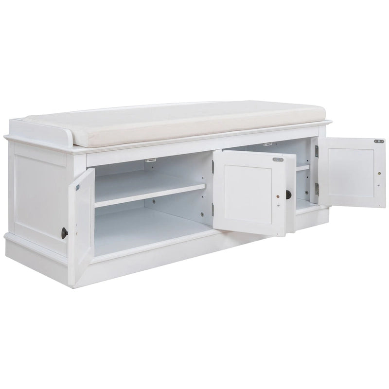 Banc de rangement 4 portes avec étagères réglables et coussin amovible – 42,7 long. x 15,9 larg. x 17,4 haut.