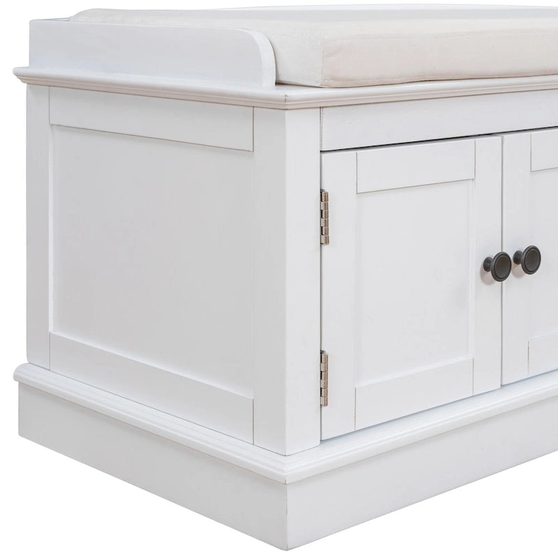 Banc de rangement 4 portes avec étagères réglables et coussin amovible – 42,7 long. x 15,9 larg. x 17,4 haut.