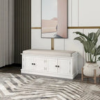 Banc de rangement 4 portes avec étagères réglables et coussin amovible – 42,7 long. x 15,9 larg. x 17,4 haut.