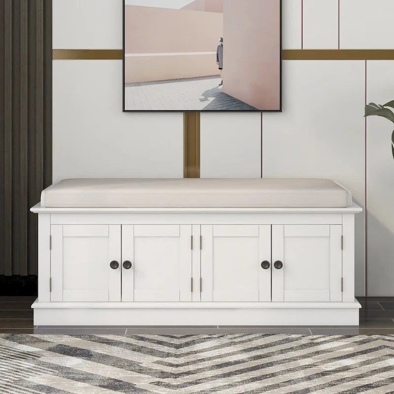 Banc de rangement 4 portes avec étagères réglables et coussin amovible – 42,7 long. x 15,9 larg. x 17,4 haut.